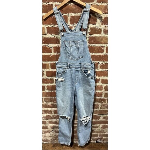 American Eagle Womens Blue Denim Overalls Size 4 Distressed - Picture 1 of 3